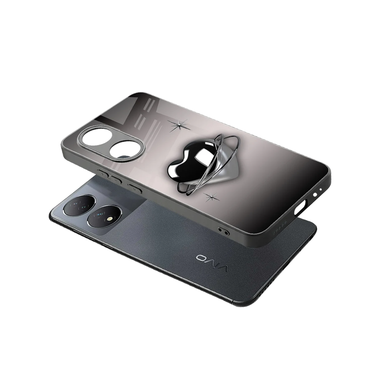 Holo Heart sleek Vivo-y100 cover with tempered glass back and TPU edges