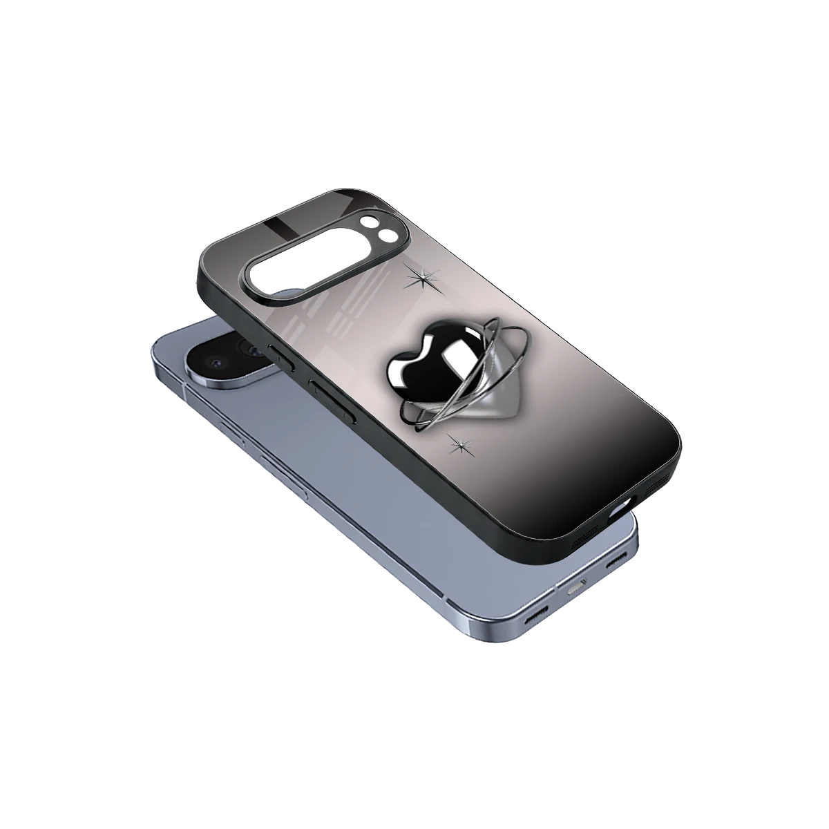 Holo Heart sleek google pixel 10 pro cover with tempered glass back and TPU edges