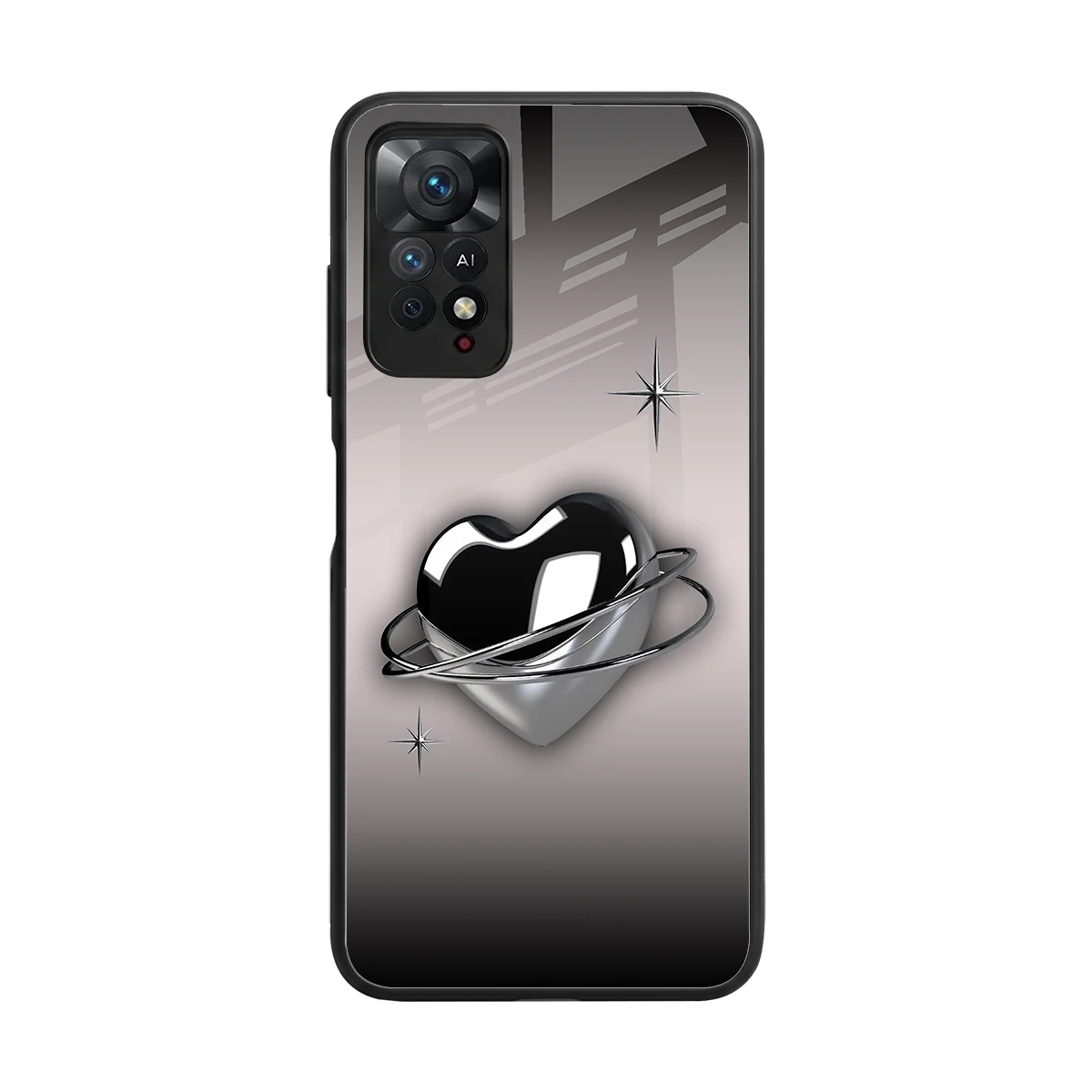 Holo Heart back phone cover | glass case for redmi note 11 pro