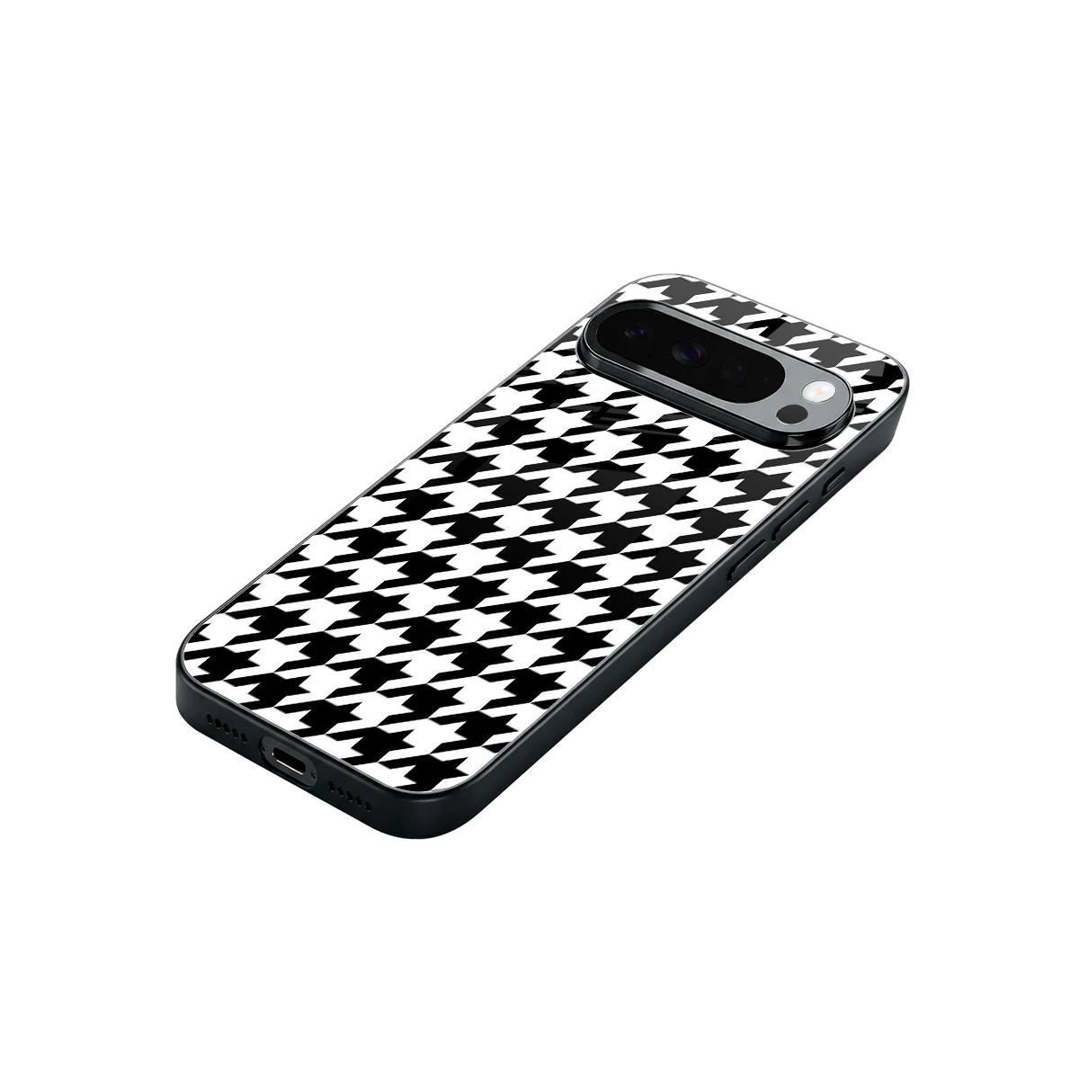 Houndstooth stylish phone case for google pixel 10 pro xl | glossy glass and slim fit