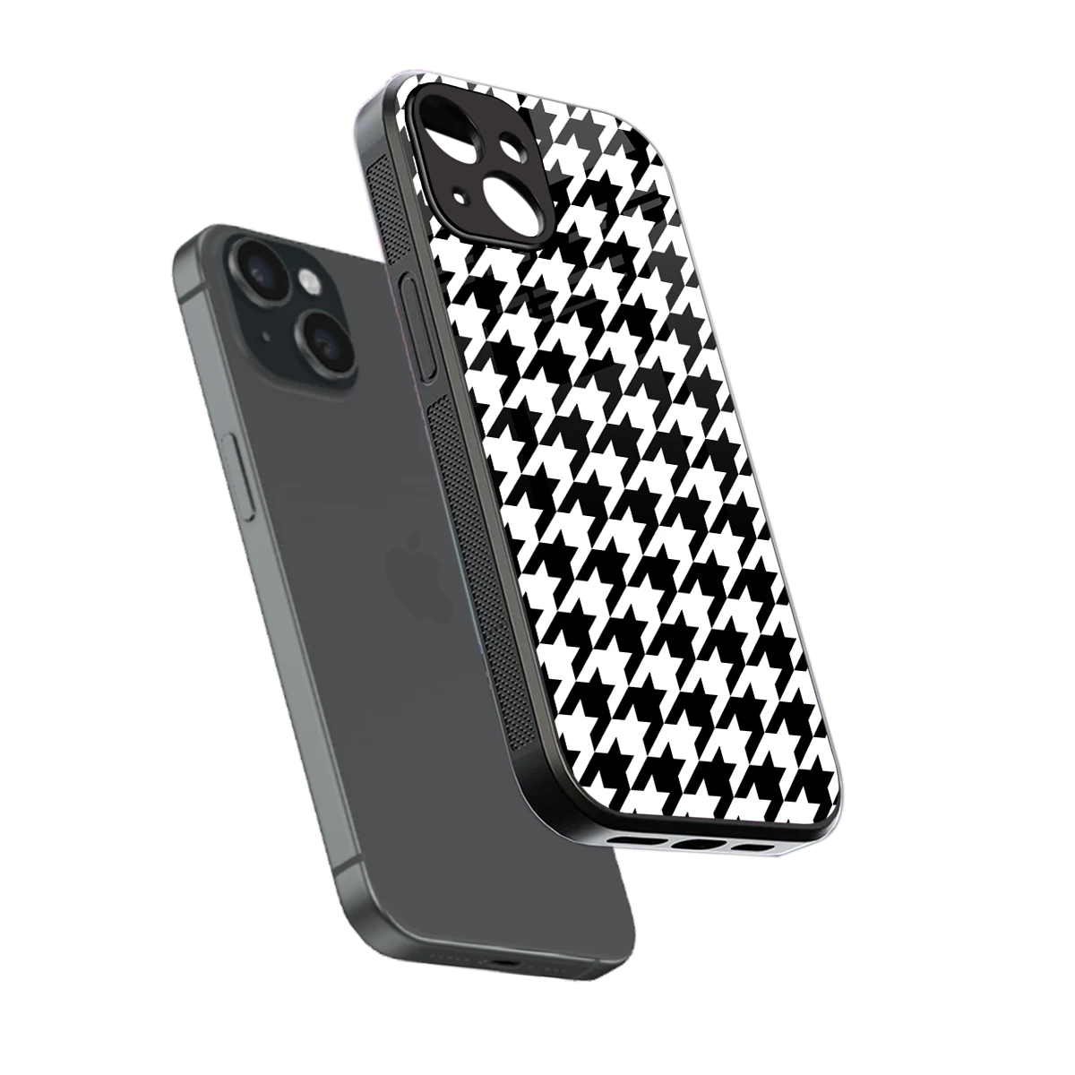 Houndstooth sleek iphone 13 cover with tempered glass back and TPU edges