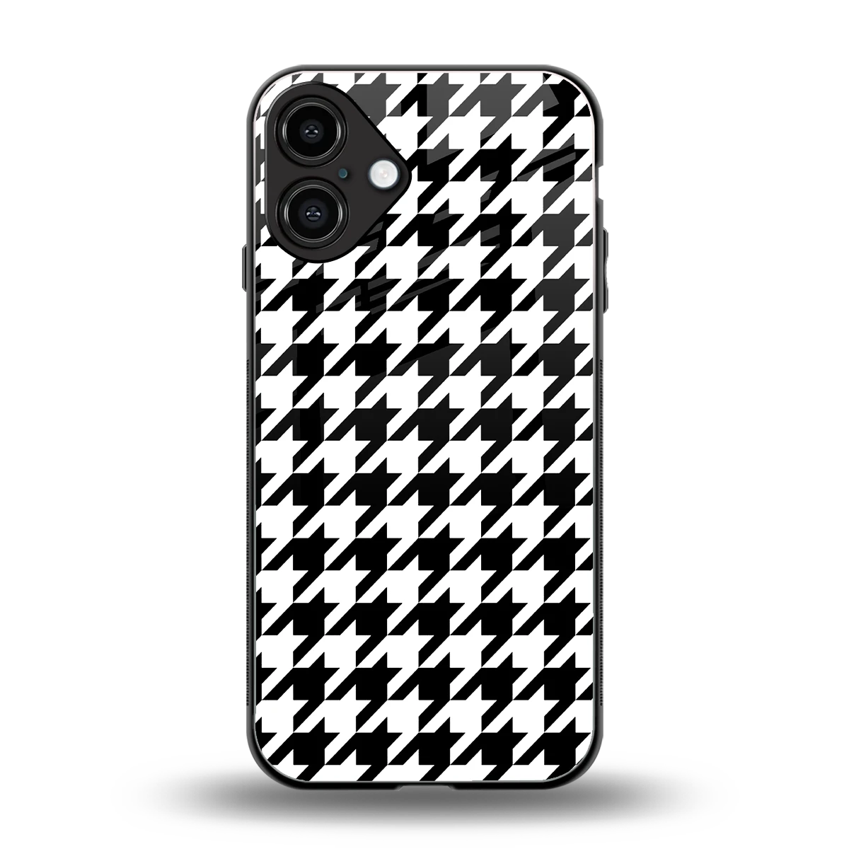 Houndstooth back phone cover | glass case for iphone 16 plus