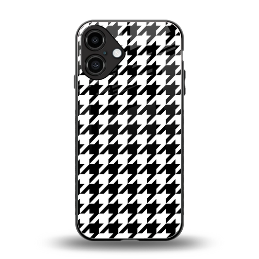 Houndstooth back phone cover | glass case for iphone 16 plus