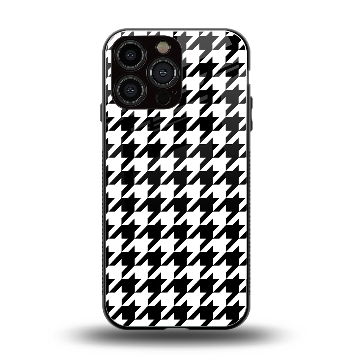 Houndstooth back phone cover | glass case for iphone 16 pro max