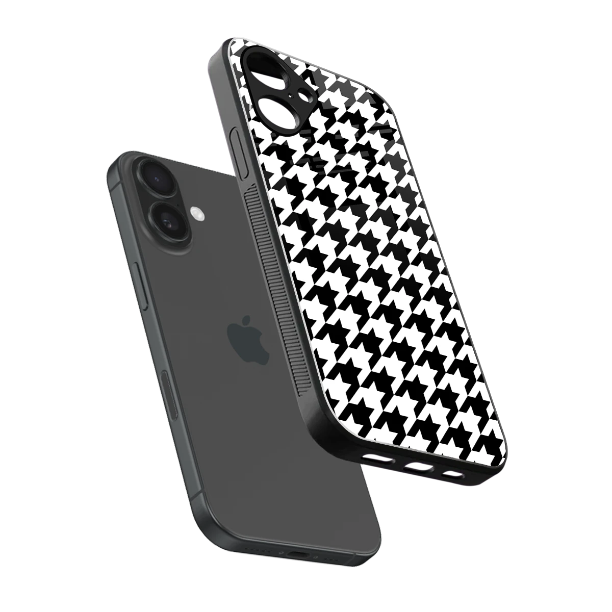 Houndstooth sleek iPhone 16 cover with tempered glass back and TPU edges