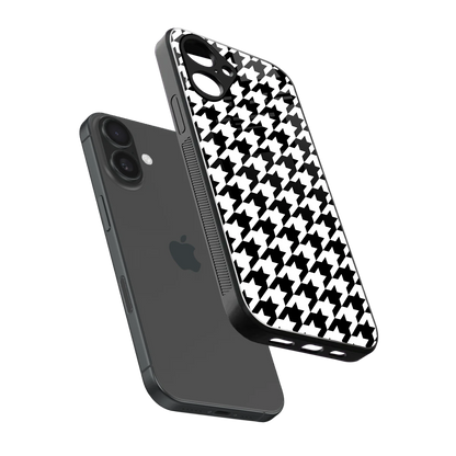 Houndstooth sleek iPhone 16 cover with tempered glass back and TPU edges