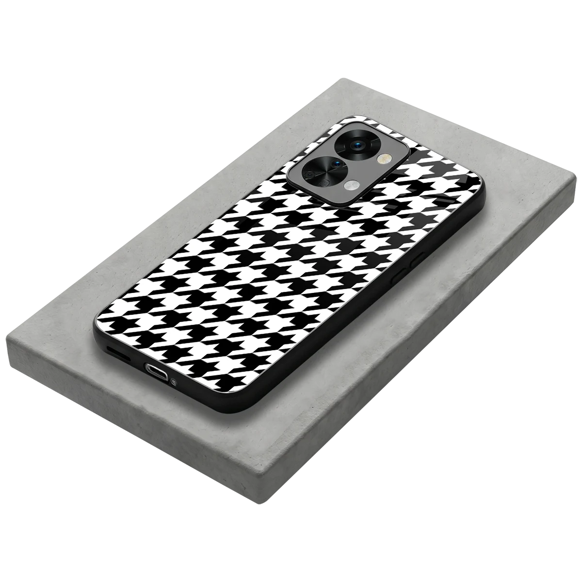 Houndstooth stylish phone case for oneplus nord 2t | glossy glass and slim fit