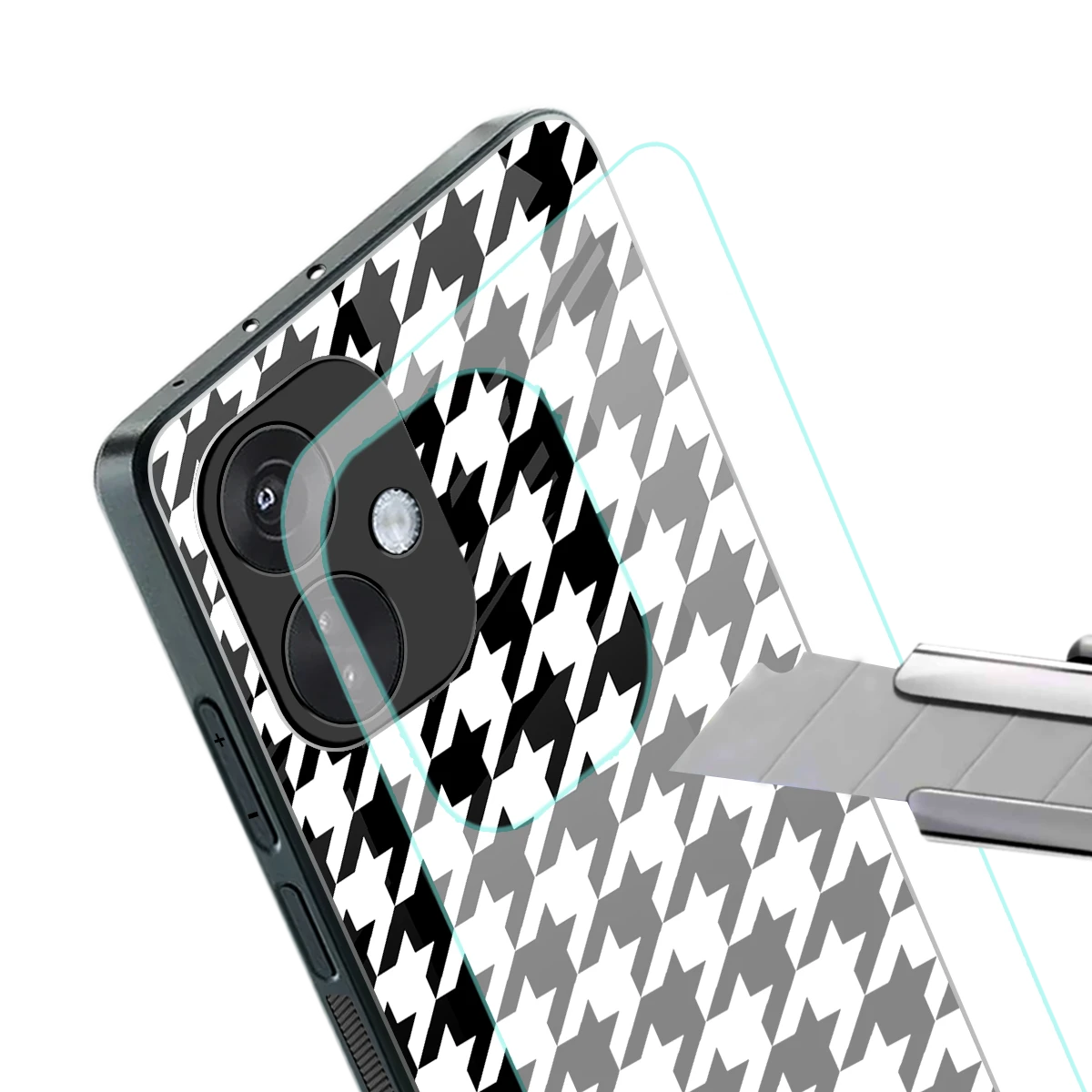 Houndstooth stylish phone case for oneplus nord ce 3 | glossy glass and slim fit