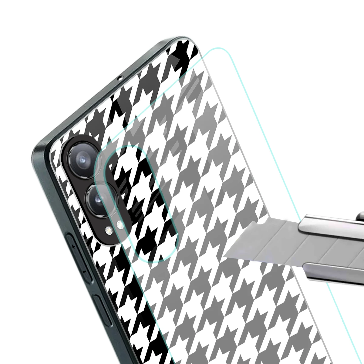 Houndstooth stylish phone case for oneplus nord ce 4 lite | glossy glass and slim fit