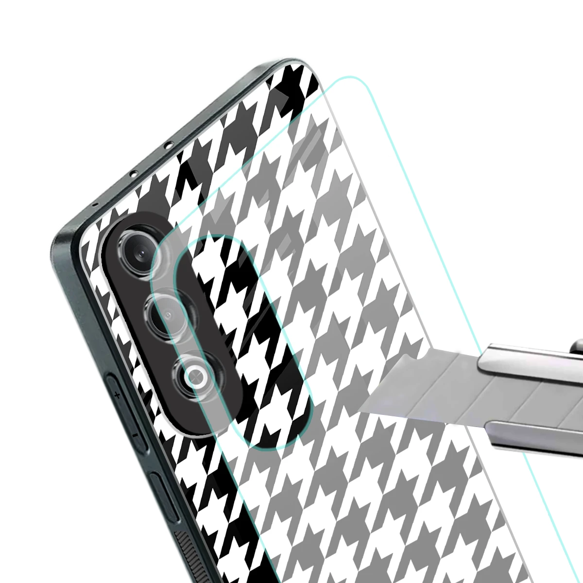 Houndstooth stylish phone case for oneplus nord ce 4 | glossy glass and slim fit