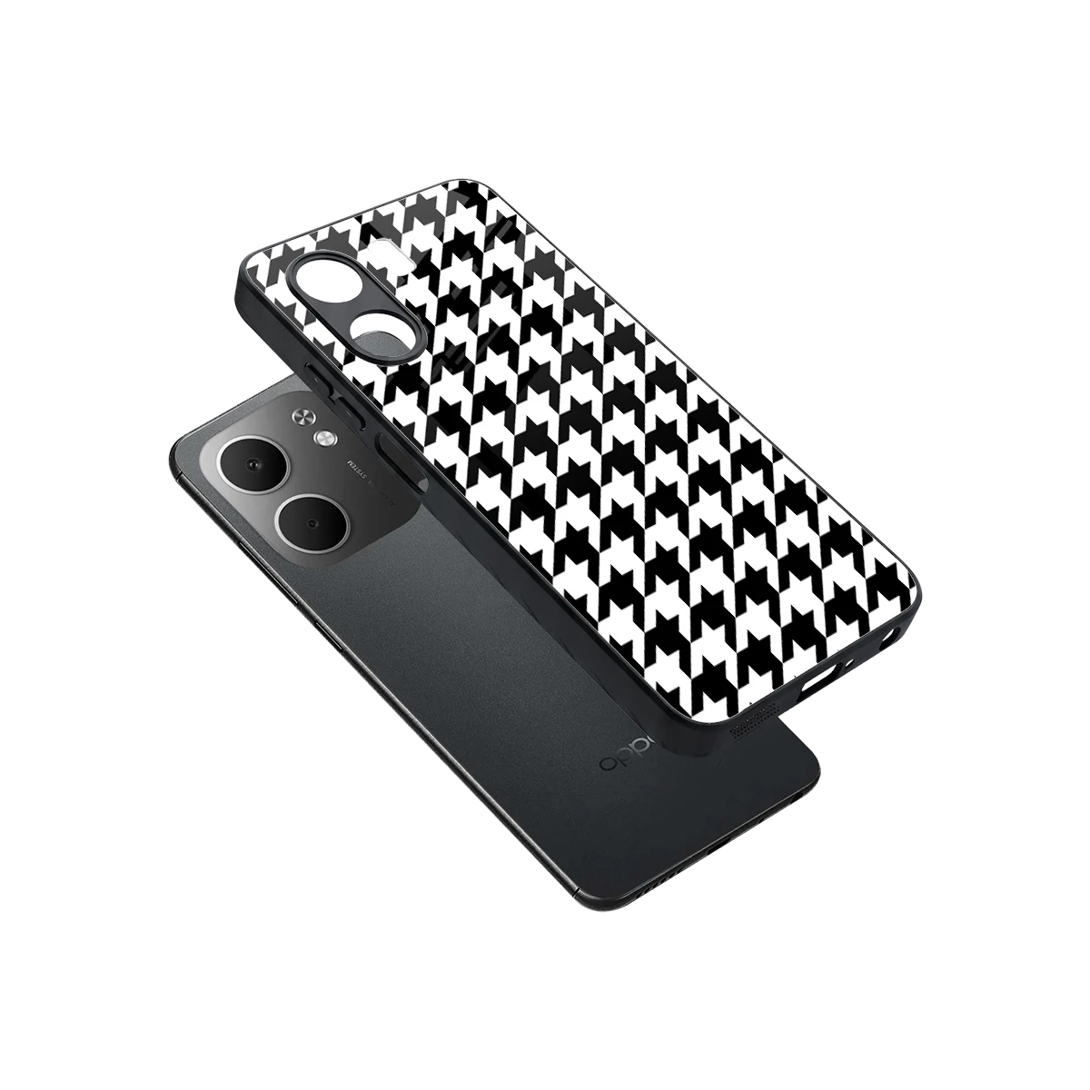 Houndstooth sleek oppo a5x 5g cover with tempered glass back and TPU edges