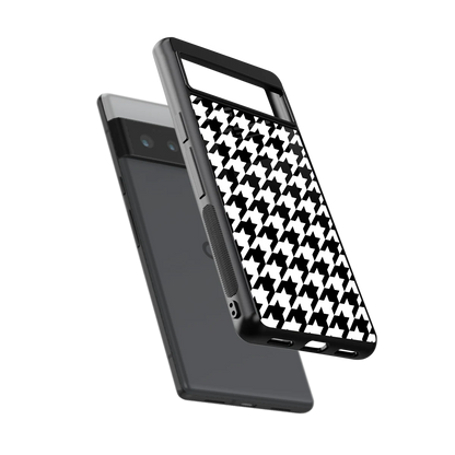 Houndstooth sleek google pixel 6 pro cover with tempered glass back and TPU edges