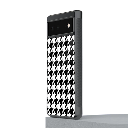 Houndstooth stylish phone case for google pixel 6a | glossy glass and slim fit