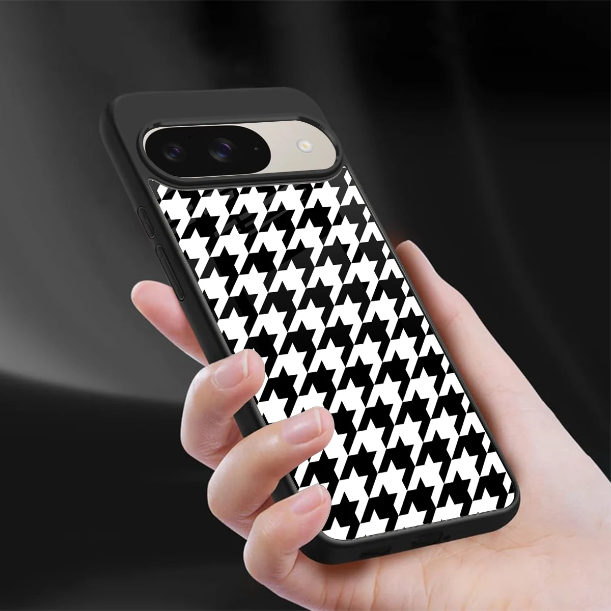 Houndstooth sleek google pixel 9 cover with tempered glass back and TPU edges