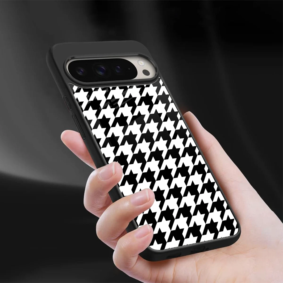 Houndstooth sleek google pixel 9 pro cover with tempered glass back and TPU edges