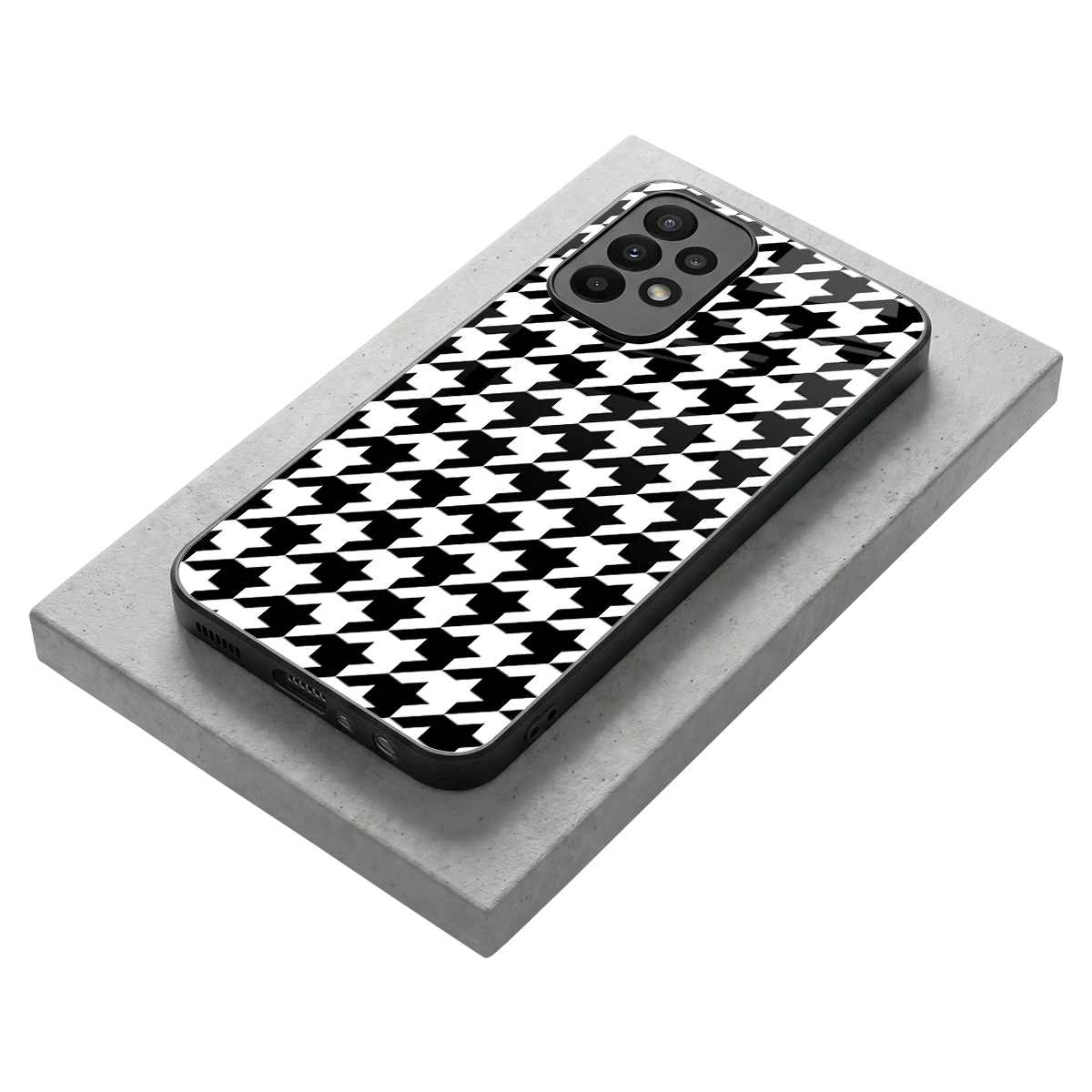 Houndstooth stylish phone case for samsung galaxy a23 | glossy glass and slim fit