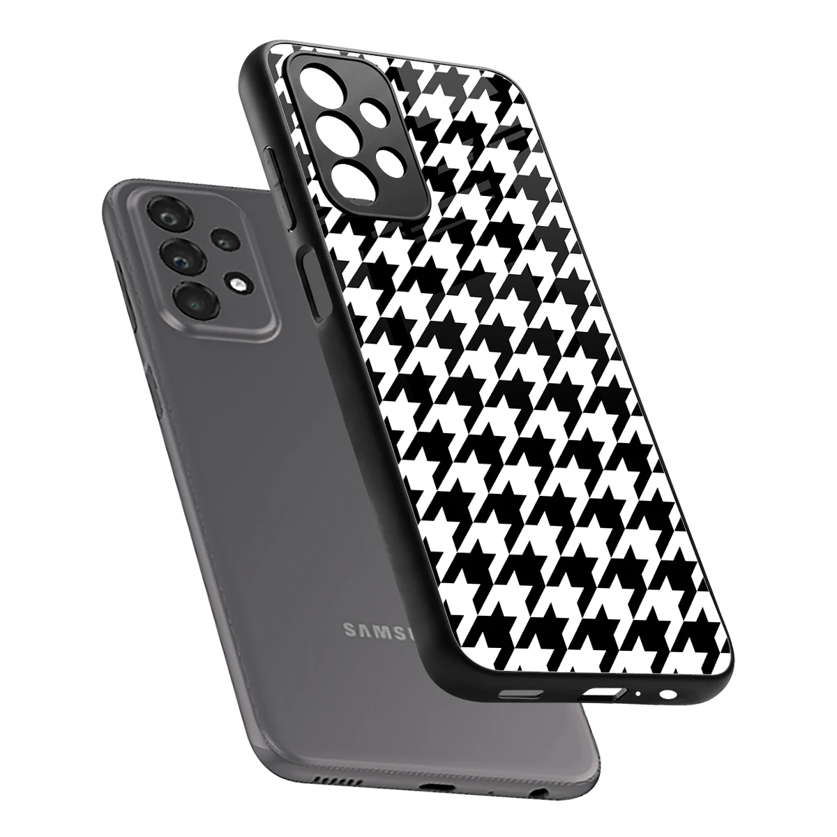 Houndstooth sleek samsung galaxy a23 cover with tempered glass back and TPU edges