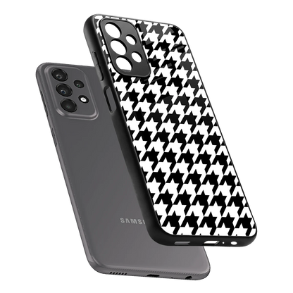 Houndstooth sleek samsung galaxy a23 cover with tempered glass back and TPU edges
