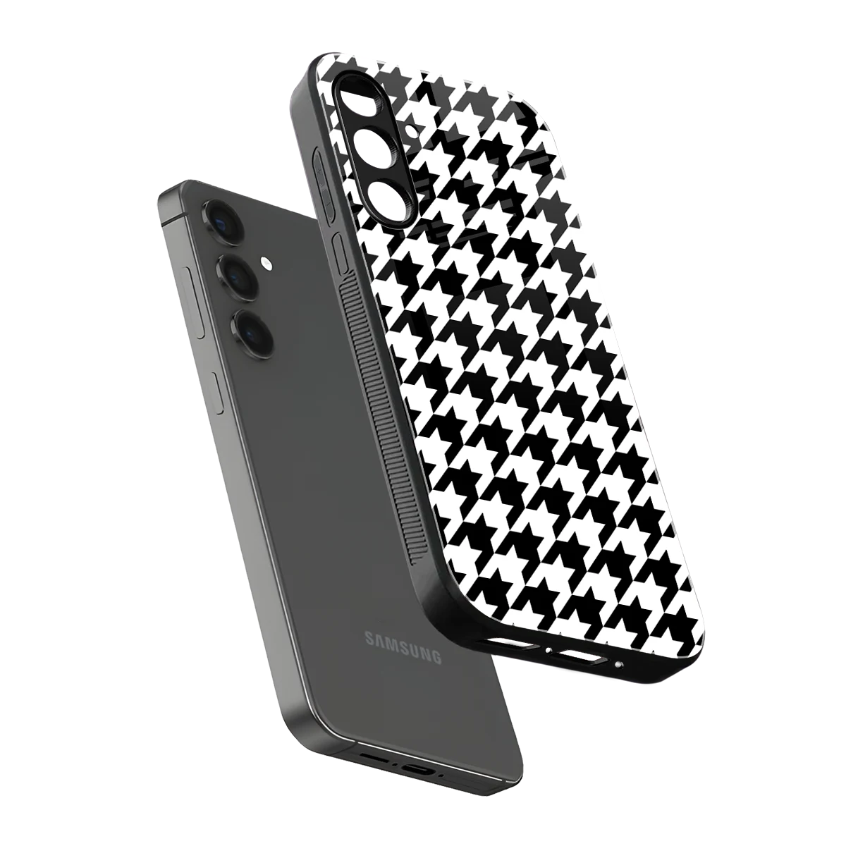 Houndstooth sleek samsung galaxy a55 5g cover with tempered glass back and TPU edges