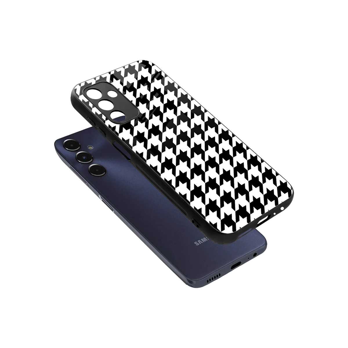 Houndstooth sleek samsung galaxy m14 5g cover with tempered glass back and TPU edges
