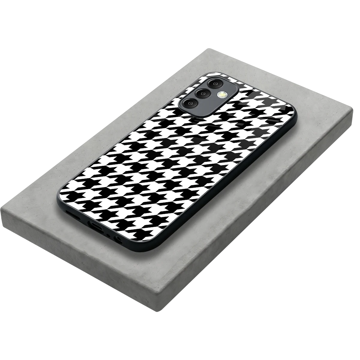 Houndstooth stylish phone case for samsung galaxy m14 5g | glossy glass and slim fit