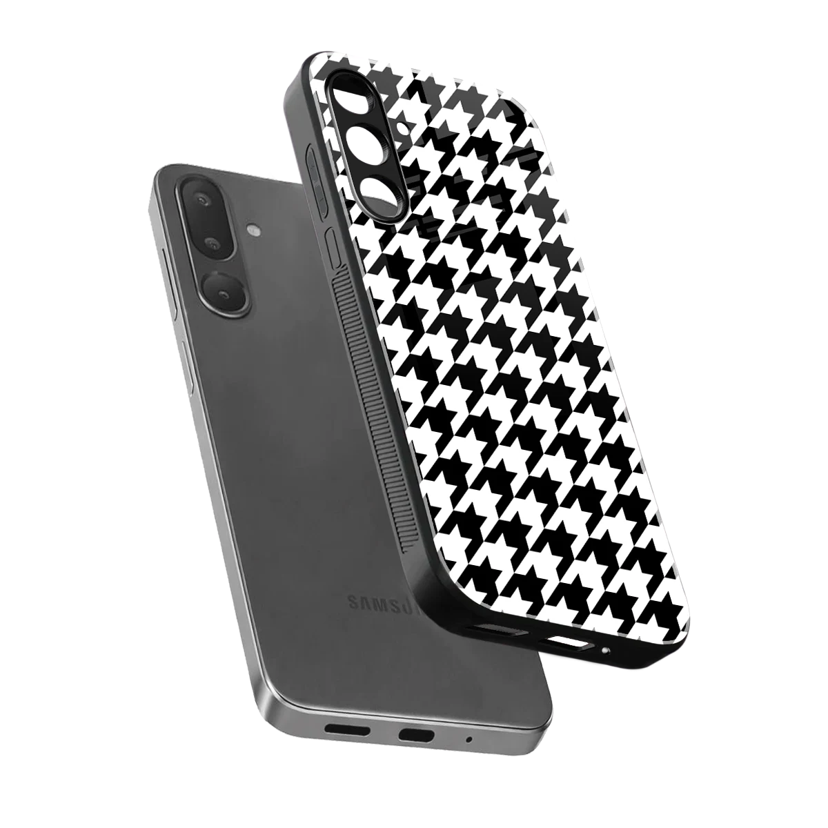 Houndstooth sleek samsung galaxy m36 5g cover with tempered glass back and TPU edges