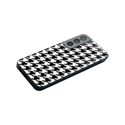 Houndstooth stylish phone case for samsung galaxy s22 | glossy glass and slim fit
