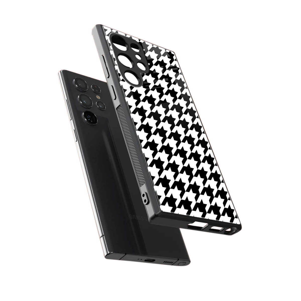 Houndstooth sleek samsung galaxy s24 ultra cover with tempered glass back and TPU edges