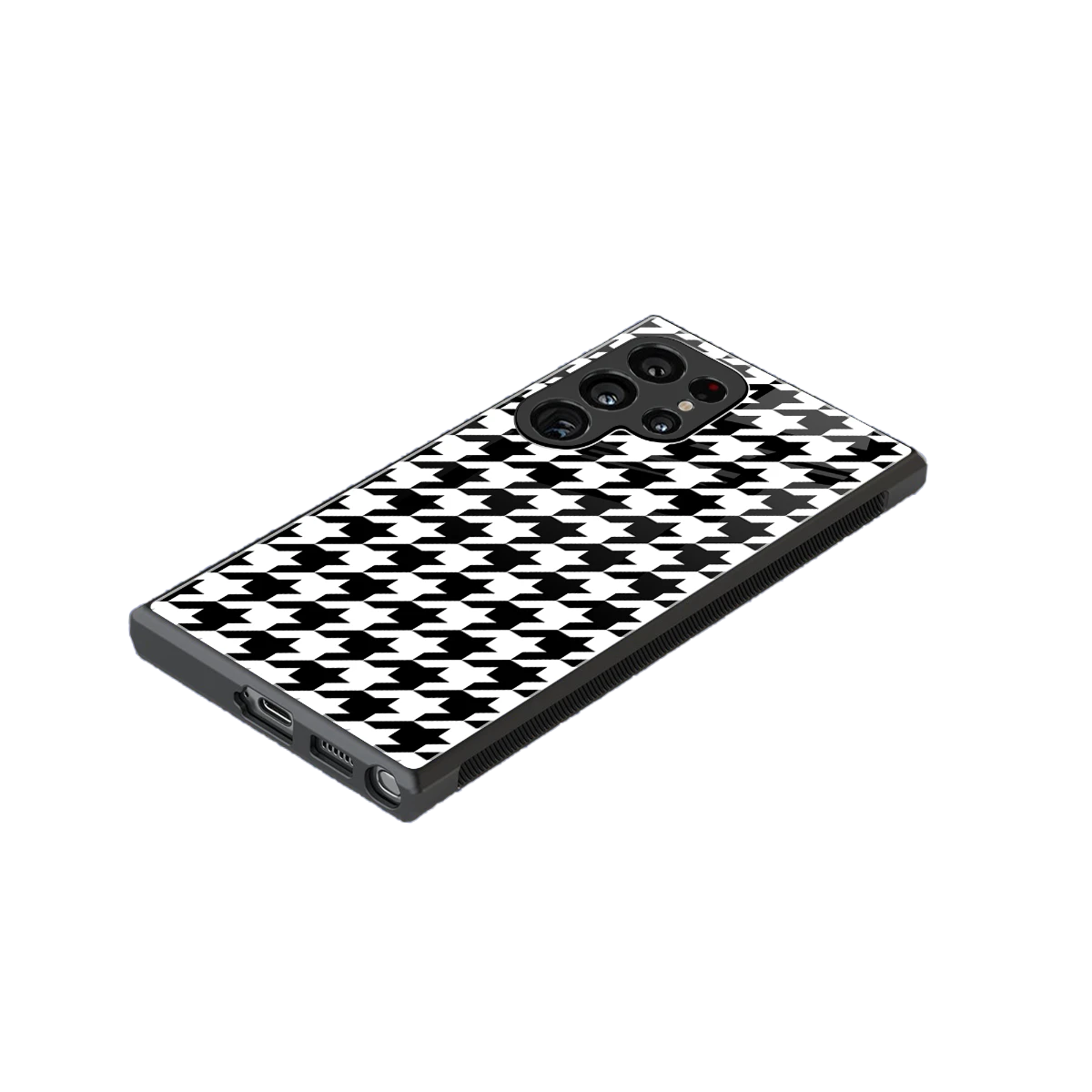 Houndstooth stylish phone case for samsung galaxy s24 ultra | glossy glass and slim fit