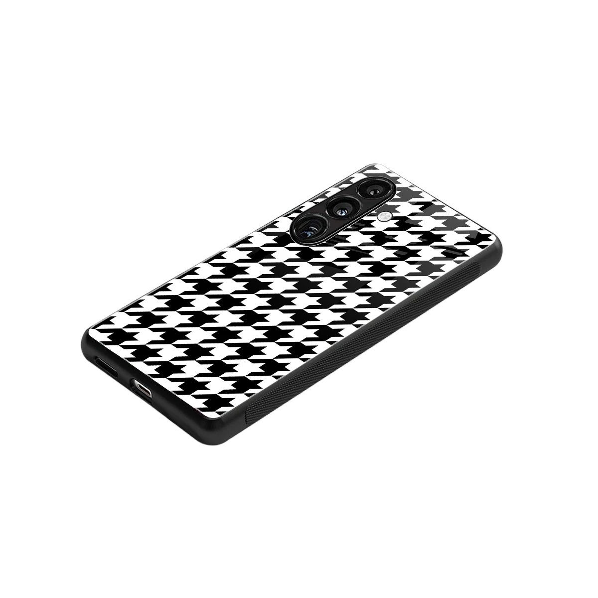 Houndstooth stylish phone case for samsung galaxy s24 plus | glossy glass and slim fit
