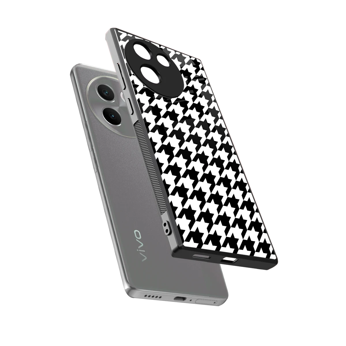 Houndstooth sleek vivo v30e cover with tempered glass back and TPU edges