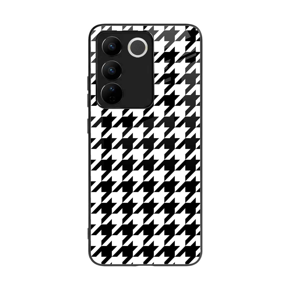 Houndstooth back phone cover | glass case for vivo v27 5g