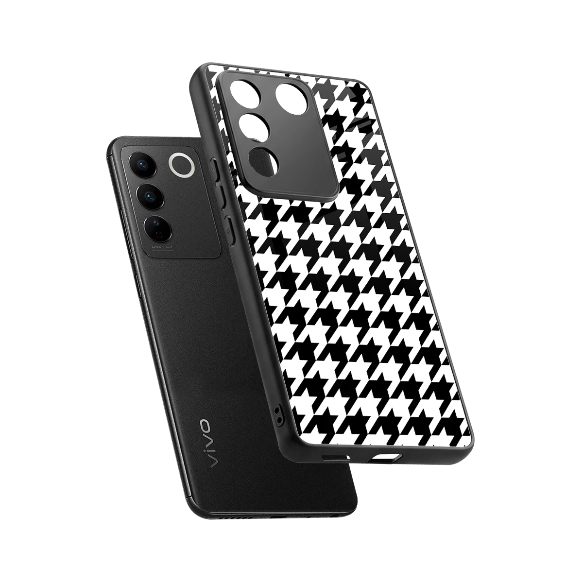 Houndstooth sleek vivo v27 5g cover with tempered glass back and TPU edges