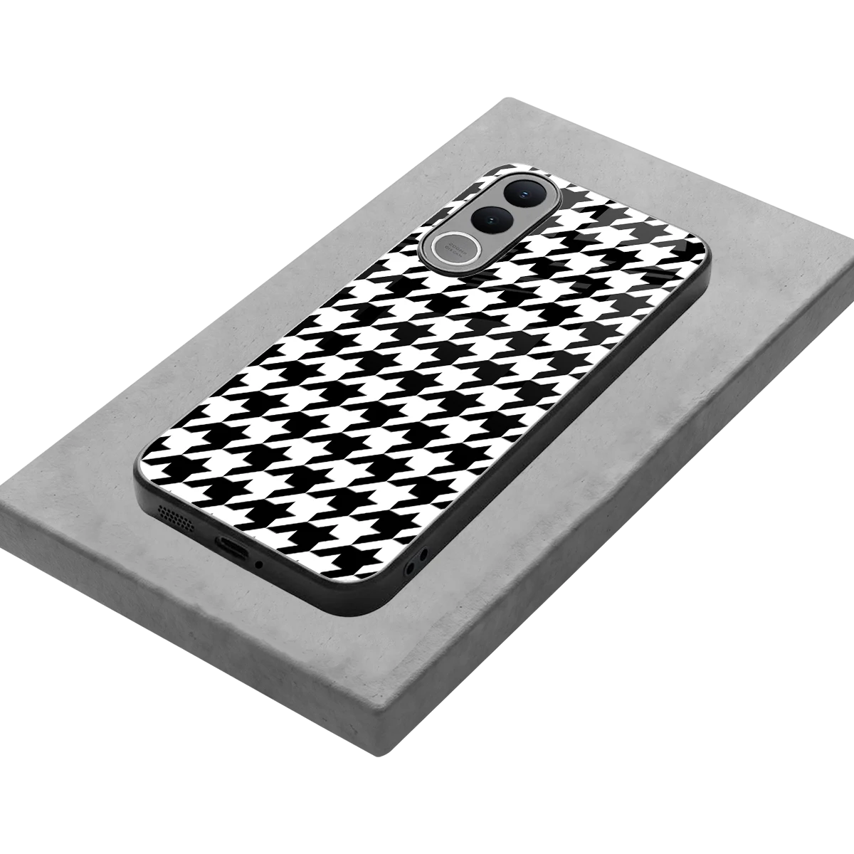 Houndstooth stylish phone case for vivo v70 fe | glossy glass and slim fit