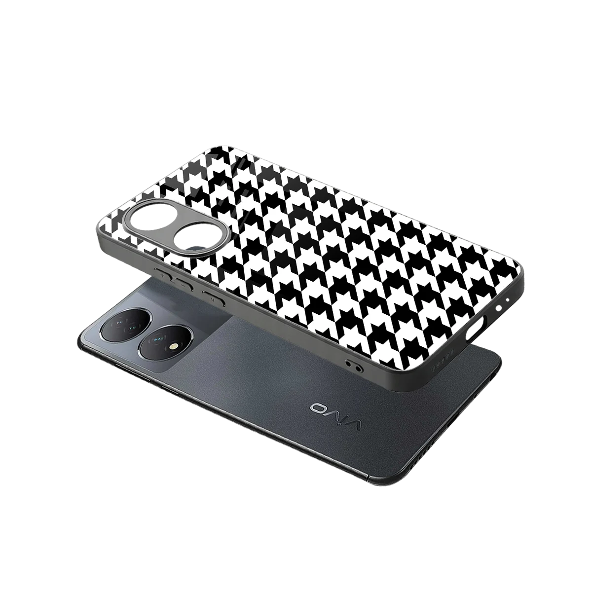 Houndstooth sleek Vivo-y100 cover with tempered glass back and TPU edges
