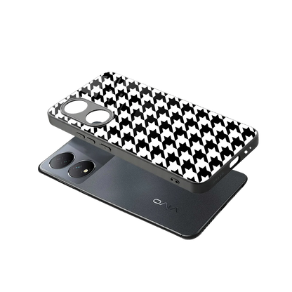 Houndstooth sleek Vivo-y100 cover with tempered glass back and TPU edges