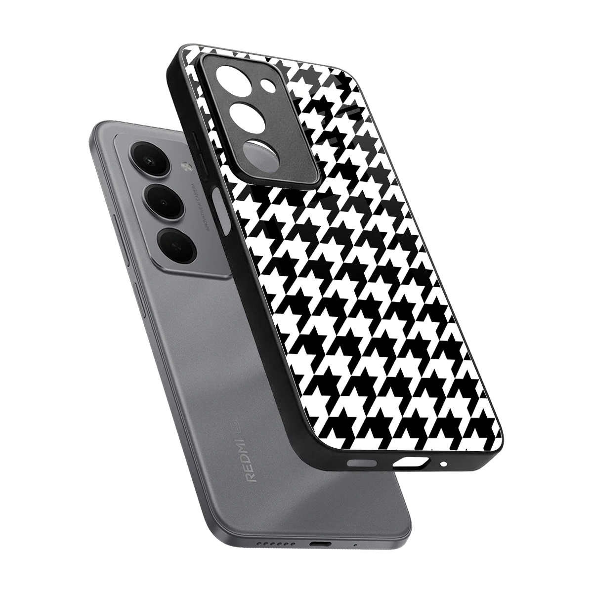 Houndstooth sleek redmi 15 5g cover with tempered glass back and TPU edges