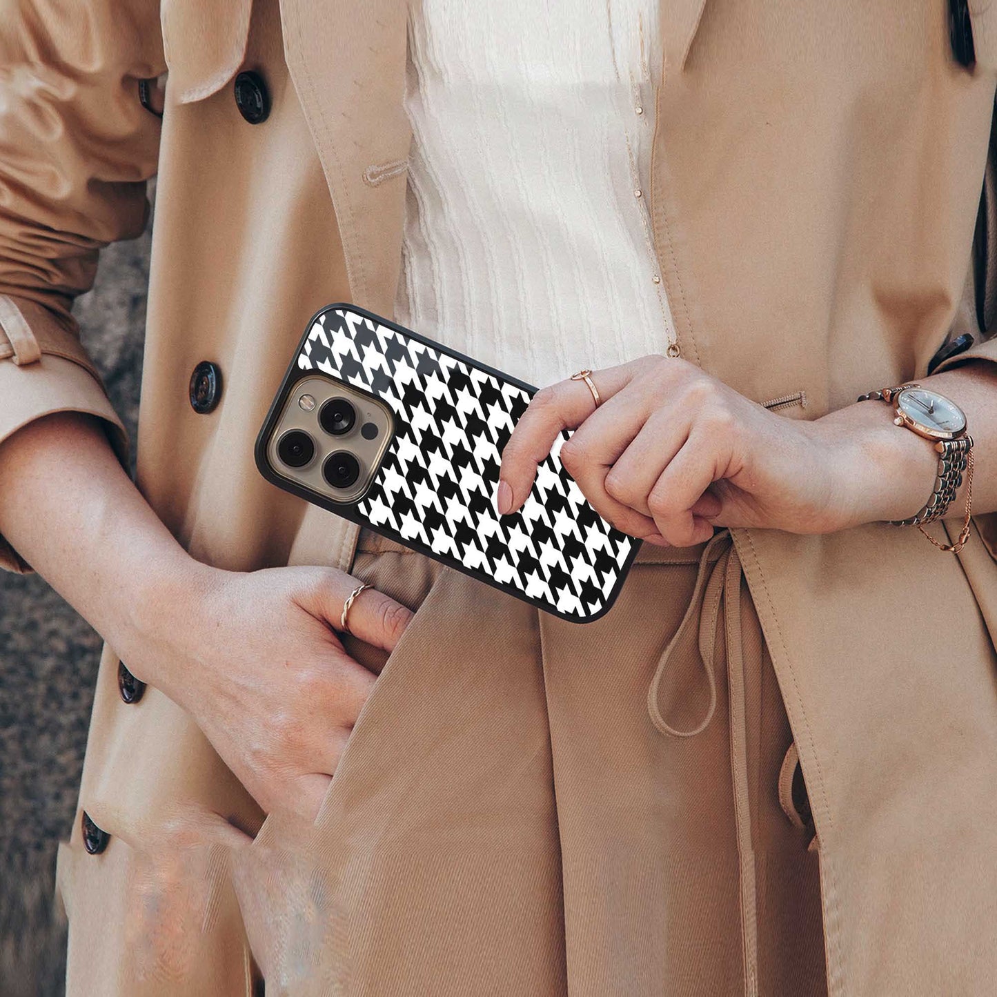 Houndstooth Phone Case for Iphone 16 | Glass Case