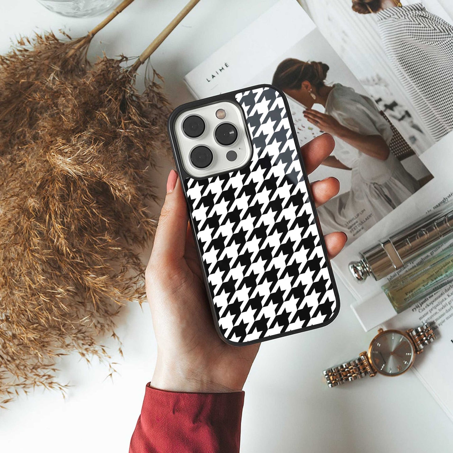 Houndstooth Phone Case for Iphone 16 | Glass Case