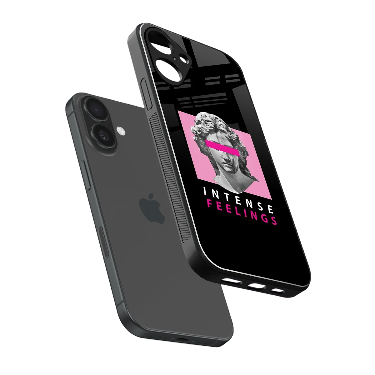 Intense Feelings sleek iphone 16 plus cover with tempered glass back and TPU edges