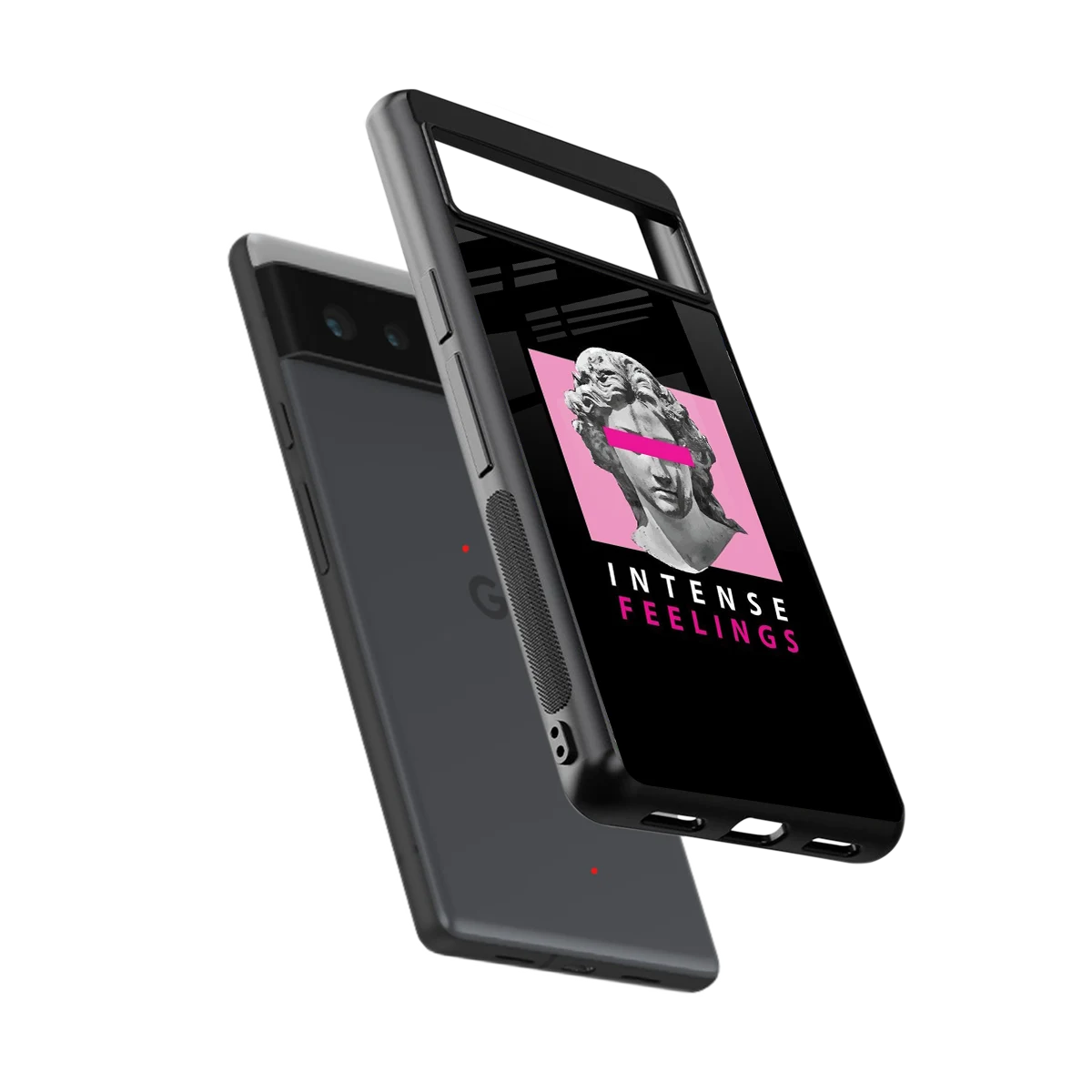 Intense Feelings sleek google pixel 6a cover with tempered glass back and TPU edges