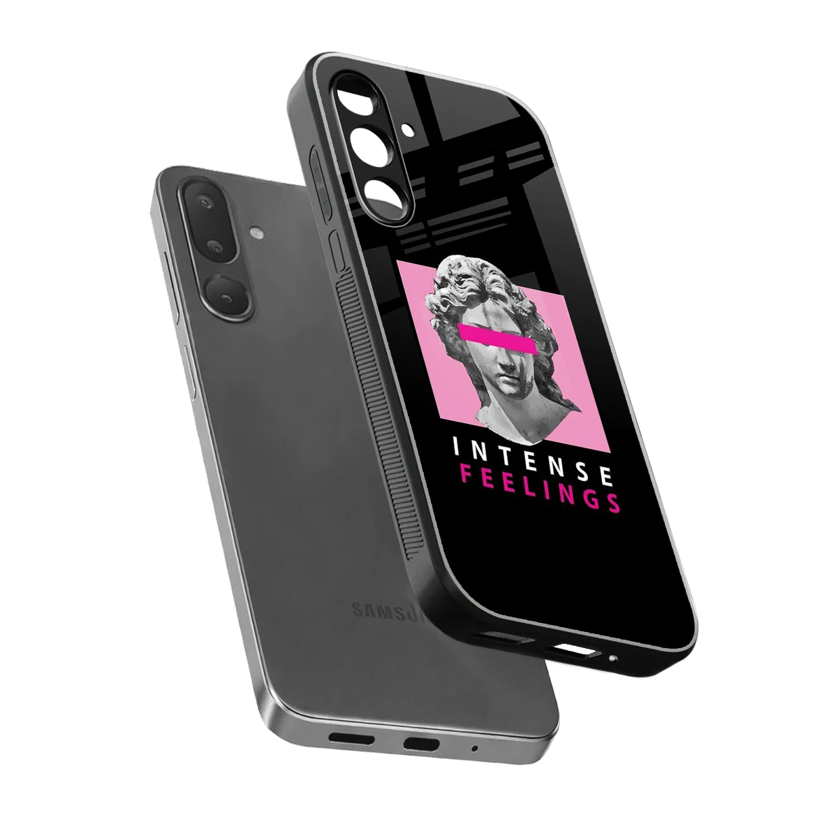 Intense Feelings sleek samsung galaxy m56 5g cover with tempered glass back and TPU edges