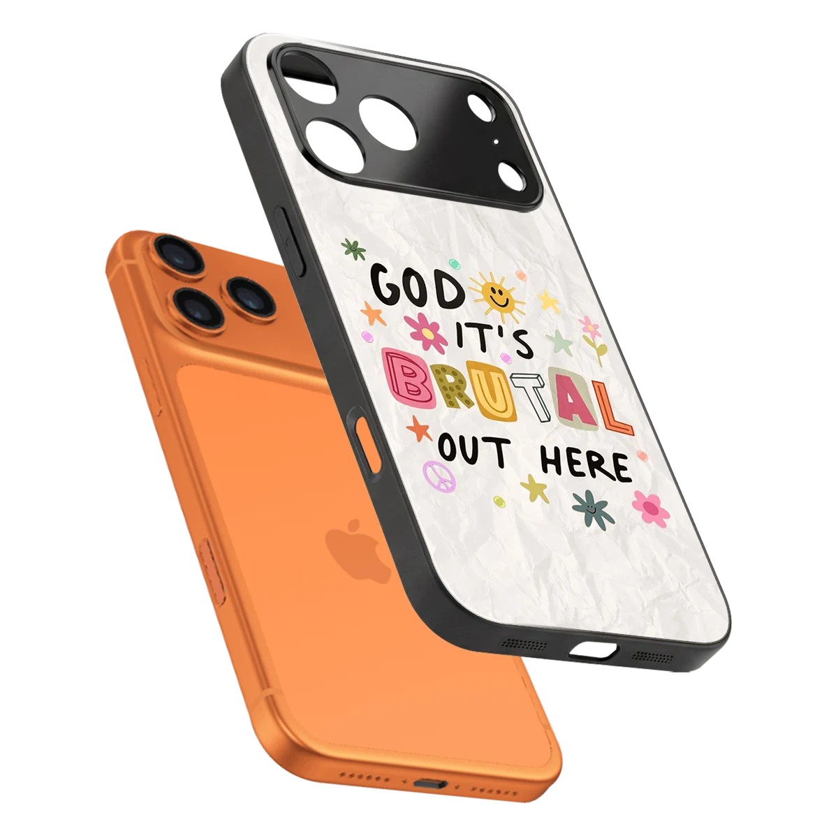 It's Brutal Out Here sleek iphone 17 pro cover with tempered glass back and TPU edges