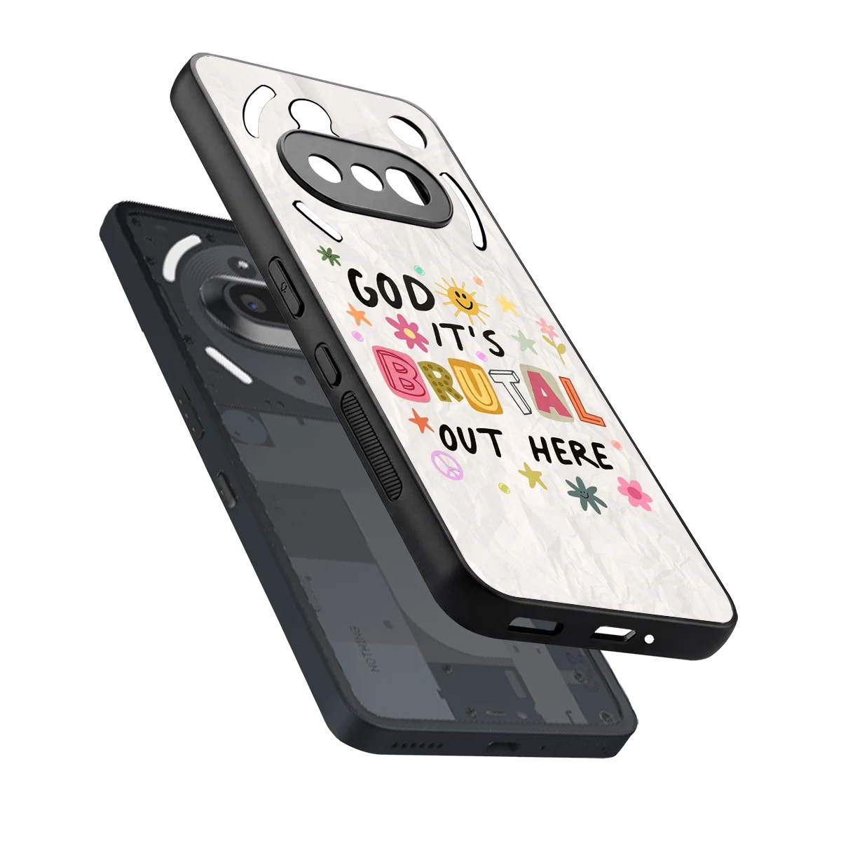 It's Brutal Out Here sleek nothing phone 3a cover with tempered glass back and TPU edges