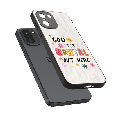 It's Brutal Out Here sleek oneplus 15r cover with tempered glass back and TPU edges