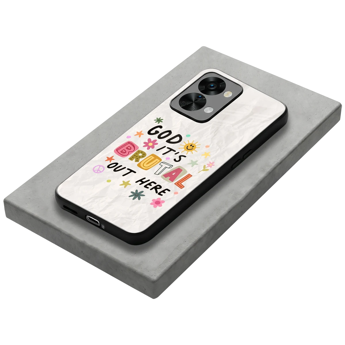 It's Brutal Out Here stylish phone case for oneplus nord 2t | glossy glass and slim fit