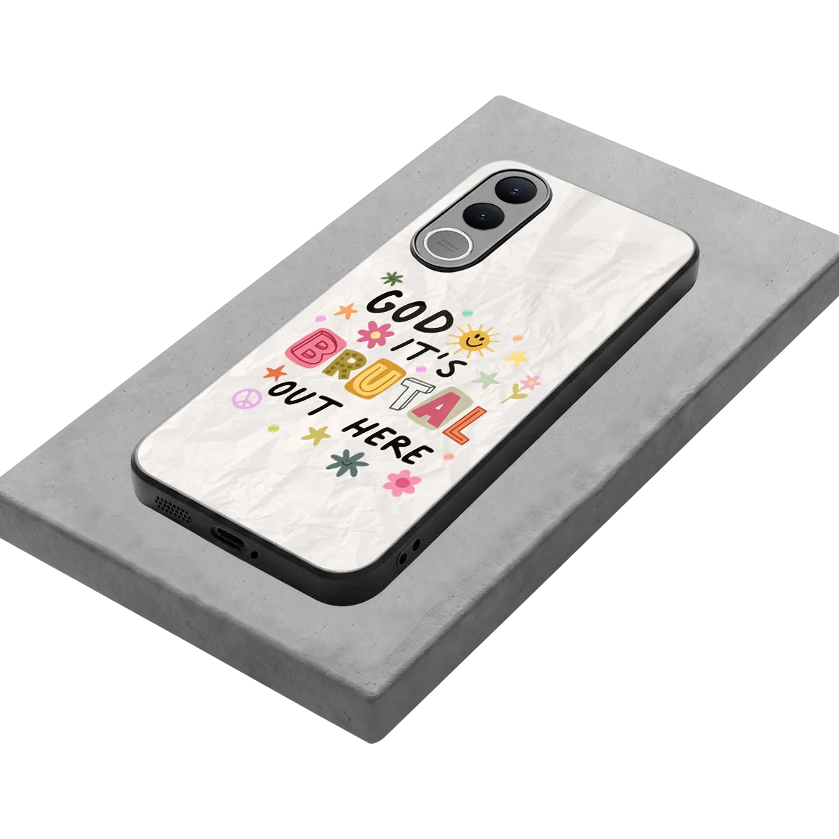 It's Brutal Out Here stylish phone case for vivo v70 fe | glossy glass and slim fit