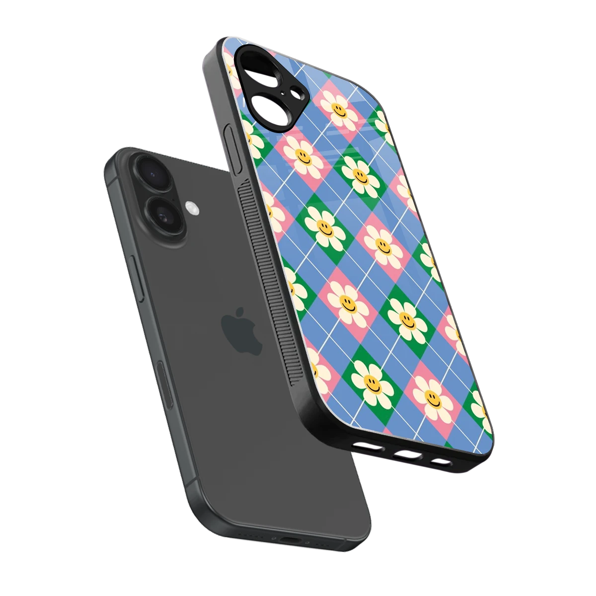 Joy Petals sleek iPhone 16 cover with tempered glass back and TPU edges