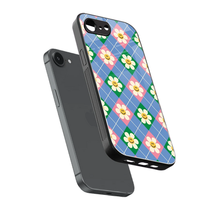 Joy Petals sleek iphone 16e cover with tempered glass back and TPU edges
