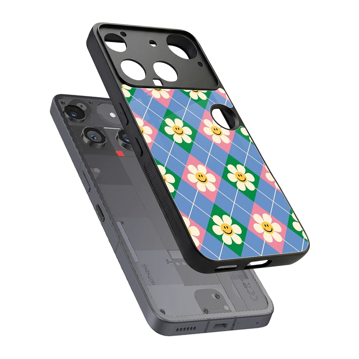 Joy Petals sleek nothing phone 3 cover with tempered glass back and TPU edges